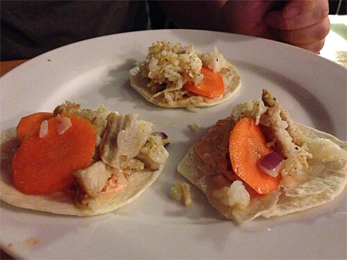 Stir-fried rice, chicken, carrots on tortillas - Mike's creation. Mine had far more vegetables!! (But I forgot to take a picture, lol)