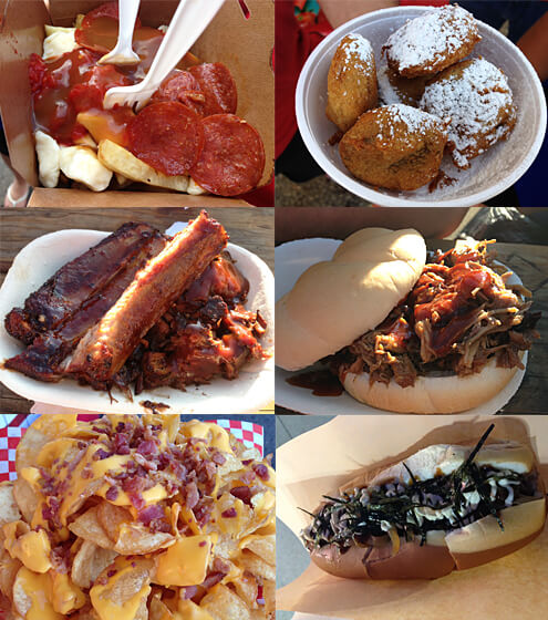 Italian Poutine, Deep fried oreos, ribs, pulled pork sandwich, ribbon fries and Japanese dog at K-Days!