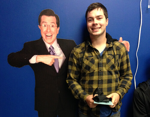 Mike hanging out with Stephen Colbert in the audience waiting room ;)