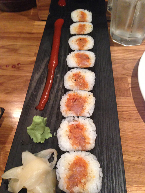Bakudan rolls - spicy tuna with tempura bits - $8.95