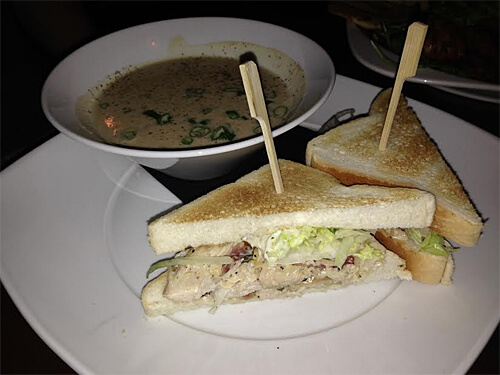 John's Clubhouse (turkey, Irvings bacon, sylvan star grizzly cheese, lettuce, tomatoes, basil mayo with leek & potato soup) - $18