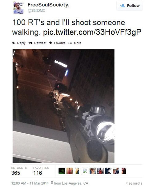 A man was arrested after tweeting he would shoot someone if he got 100 RTs... Photo Credit: Digital Trends