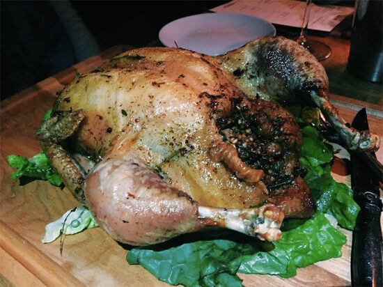Whole Roasted Chicken with Steel Cut Oats and Offal Stuffing at North 53!