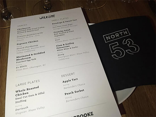 The menu for North 53 relaunch event! 