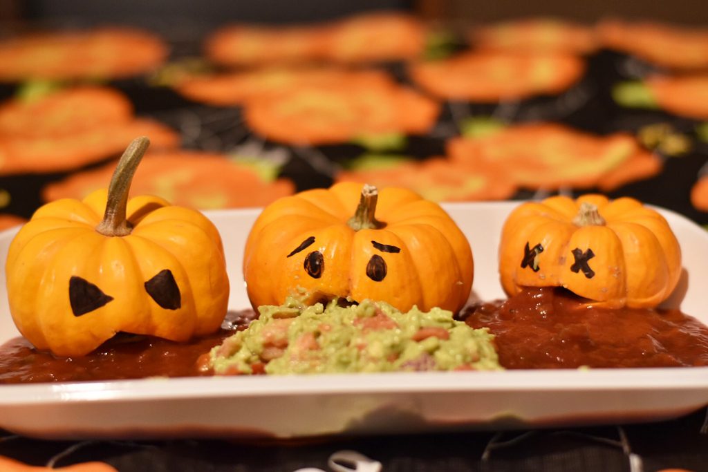 Halloween Food - Throw Up Pumpkins Salsa and Guacamole